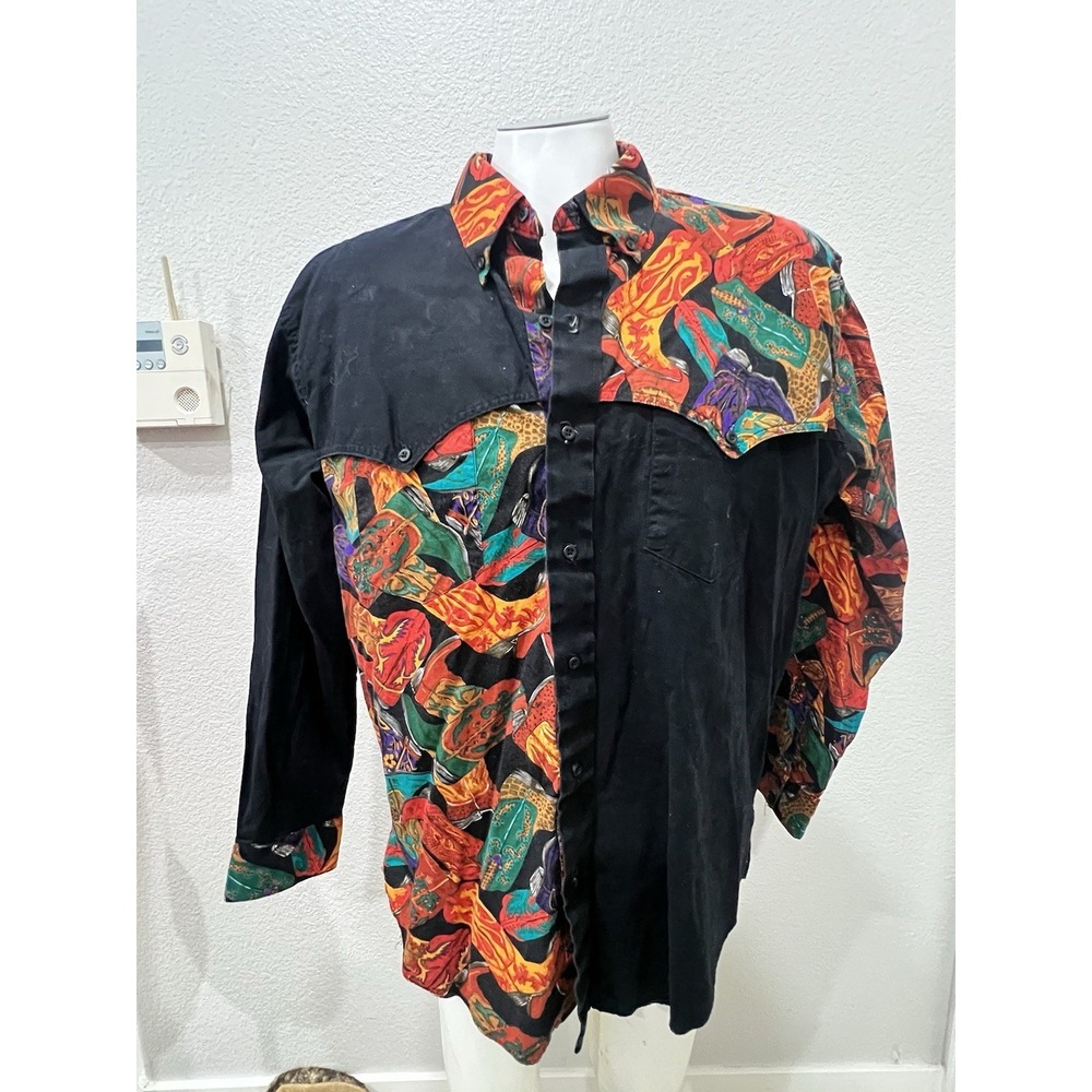 Vintage Silver Canyon Western Shirt Cowboy Rodeo Colorblock USA Made L